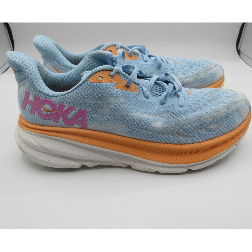 Hoka Clifton 9 Running Shoes Womens Size 10 Blue Orange Cushioned 1127896 ABIW